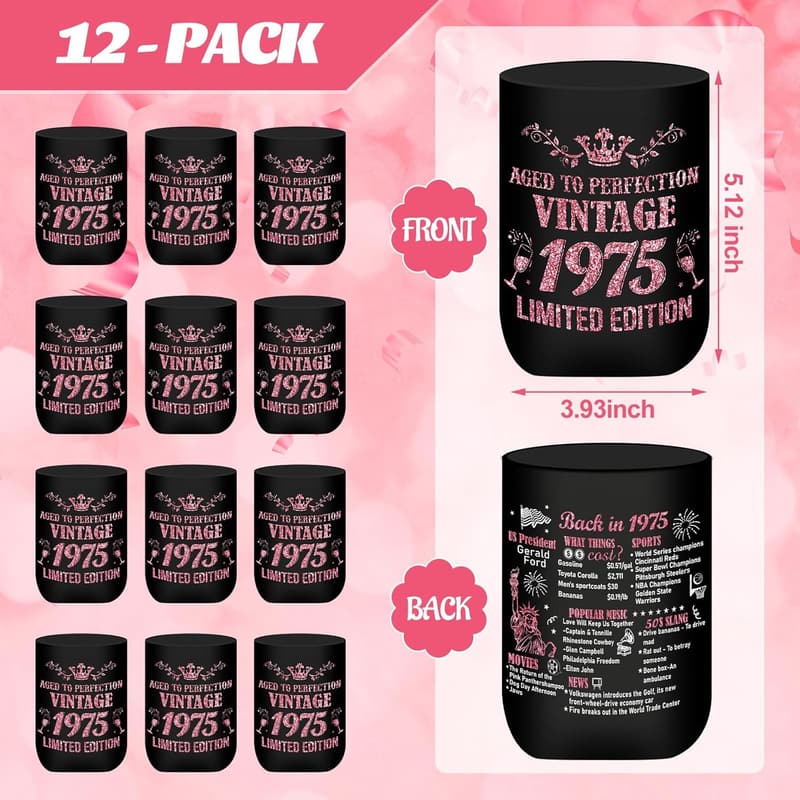 50th Birthday Can Cooler Sleeves - Rose Gold, 12 Pack