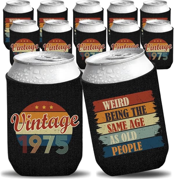 50th Birthday Can Cooler Sleeves - Vintage 1975 Party Favors