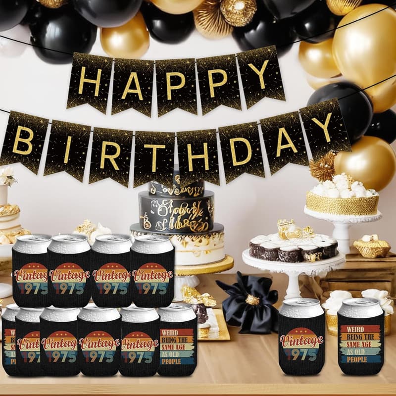 50th Birthday Can Cooler Sleeves - Vintage 1975 Party Favors