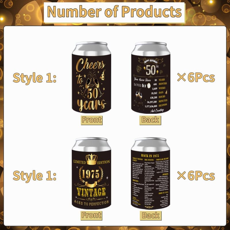 50th Birthday Black Gold Decorations Set for Men