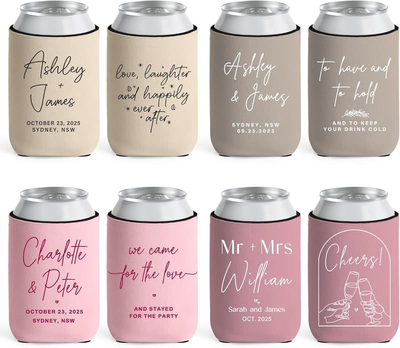 Personalized Wedding Can Coolers - Bulk Favor Gifts