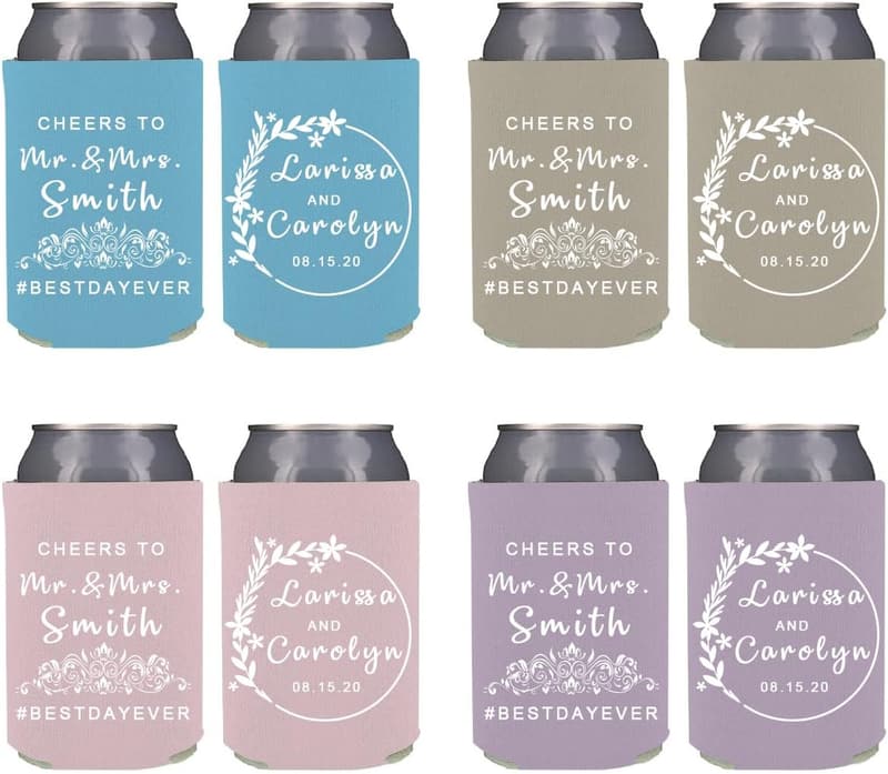 Personalized Wedding Can Coolers with Family Name & Date, 10-Pack