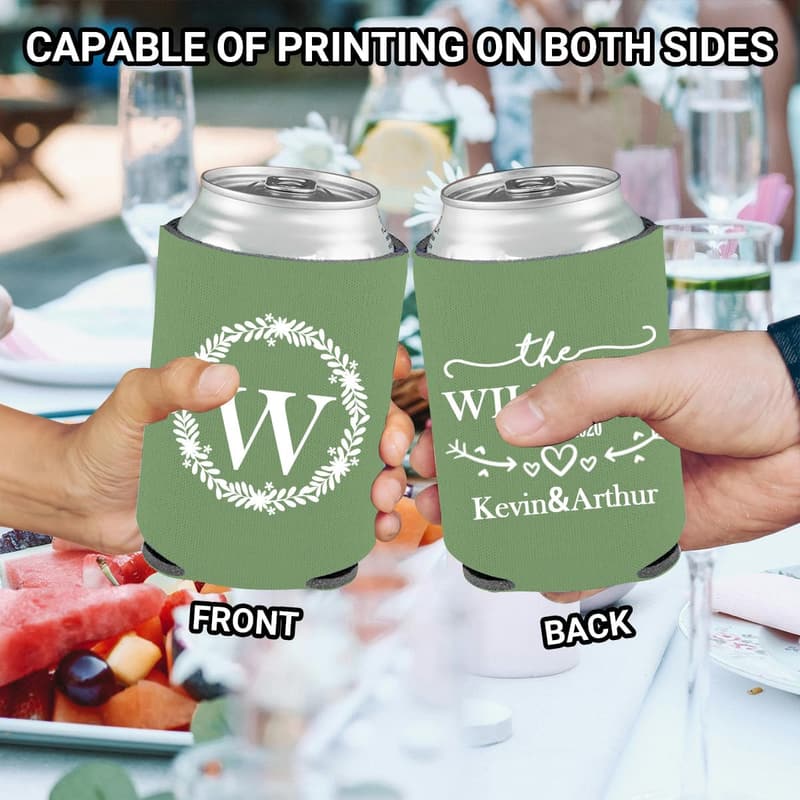 Personalized Wedding Can Coolers with Family Name & Date, 10-Pack