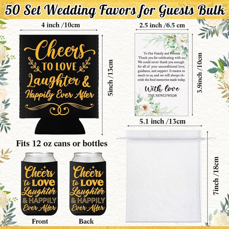 Wedding Favors: 50 Insulated Can Cooler Sleeves with Thank You Cards