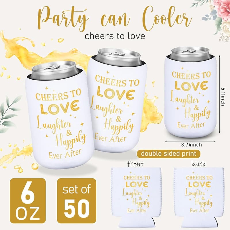 Wedding Can Cooler Decorations - Cheers to Love (50 Pcs)