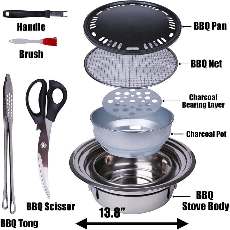 Portable Korean Stainless-Steel BBQ Grill for Outdoor Parties