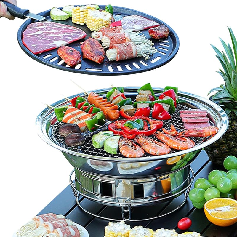 Portable Stainless Steel Korean BBQ Grill, 13.7 Inch