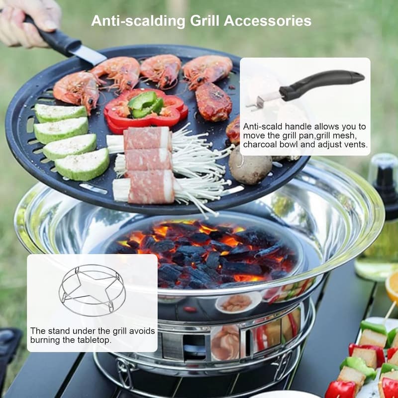 Portable Stainless Steel Korean BBQ Grill, 13.7 Inch