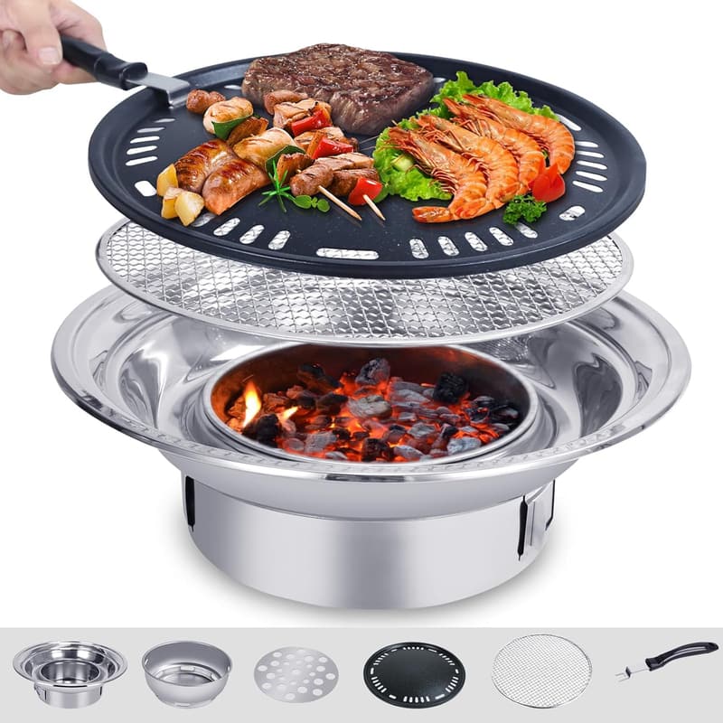 Compact Stainless Steel Charcoal BBQ Grill for Outdoor Cooking
