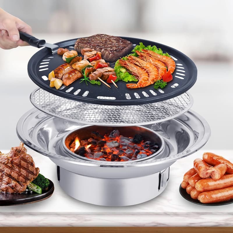 Compact Stainless Steel Charcoal BBQ Grill for Outdoor Cooking