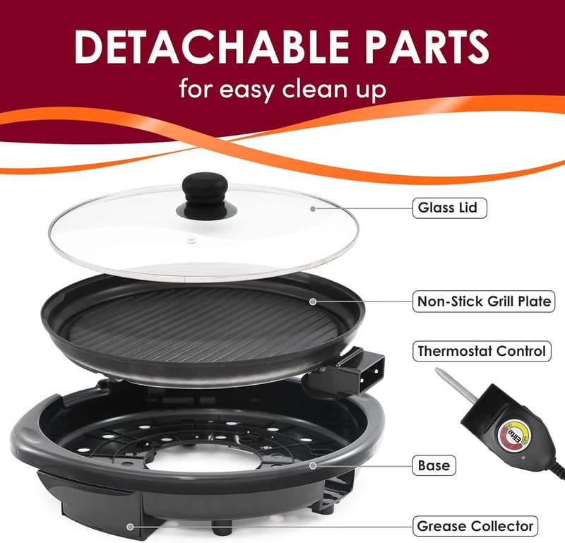 Indoor Smokeless Electric Grill, Nonstick 6-Serving, Black