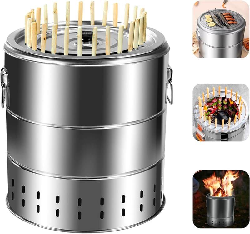 Portable Smokeless Charcoal Grill with 28 Skewers, 15.4