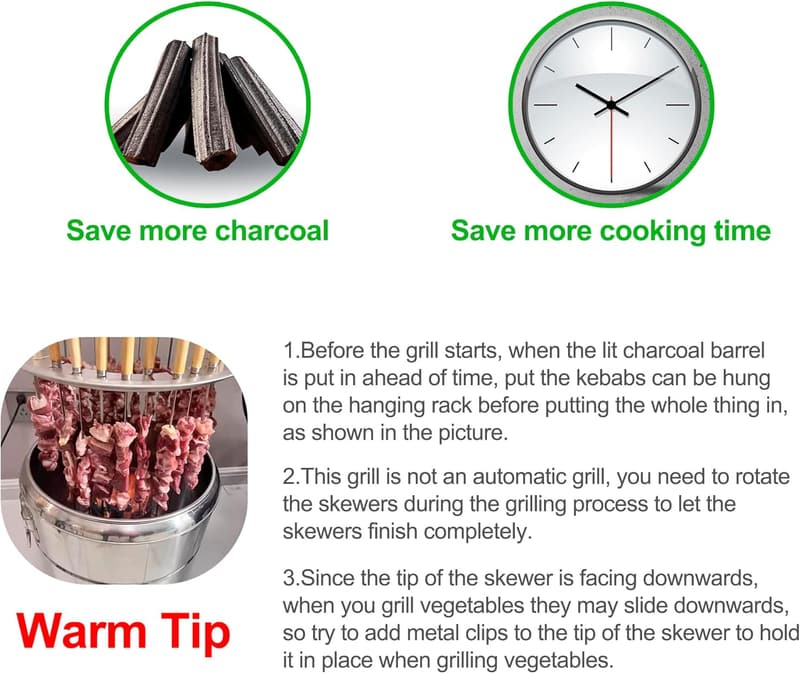 Portable Smokeless Charcoal Grill with 28 Skewers, 15.4