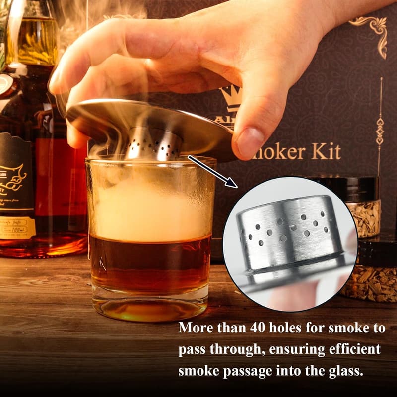 Whiskey Smoker Kit with 4 Wood Chip Flavors - Ideal Gift for Men