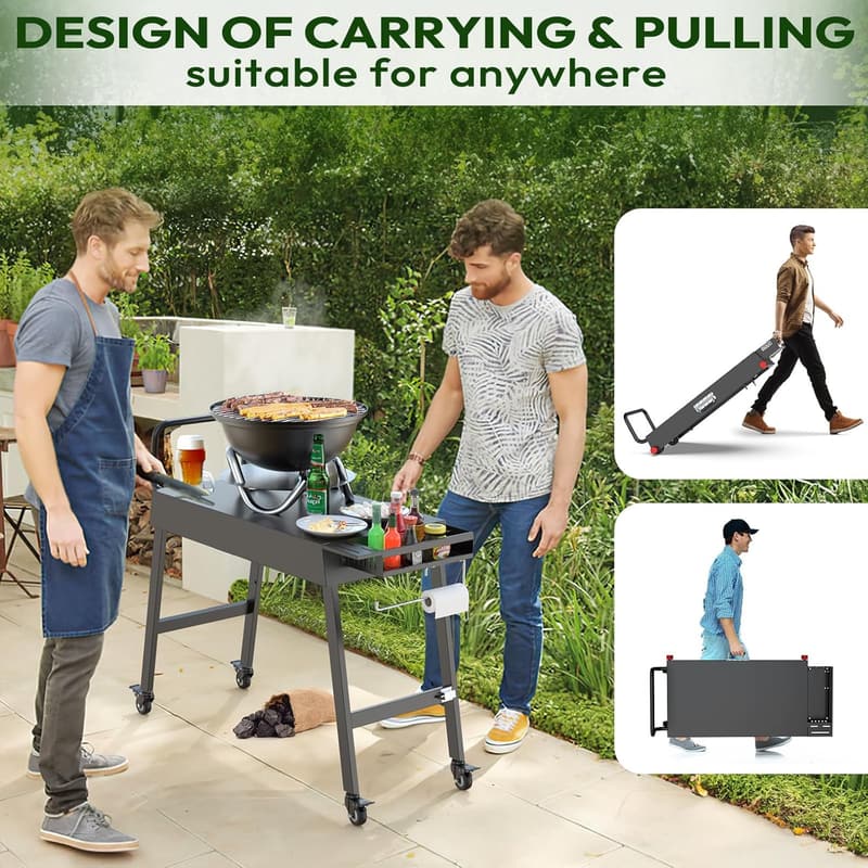 Portable Folding BBQ Grill Table - Heavy-Duty 300LBS Capacity