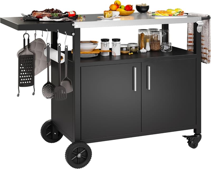 Multifunctional Outdoor Grill Cart Table with Stainless Steel Top