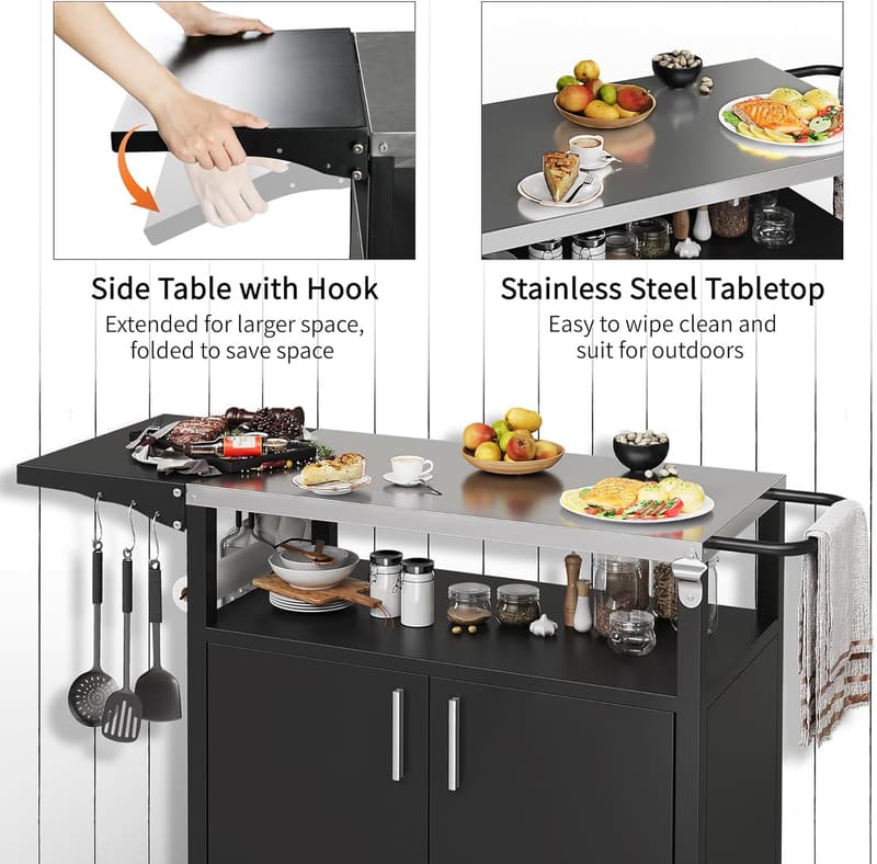 Multifunctional Outdoor Grill Cart Table with Stainless Steel Top