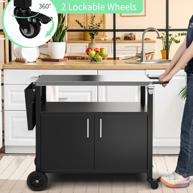Multifunctional Outdoor Grill Cart Table with Stainless Steel Top
