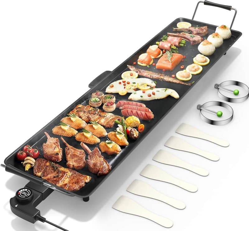 Large Electric Griddle with Adjustable Temperature for BBQ and Pancakes