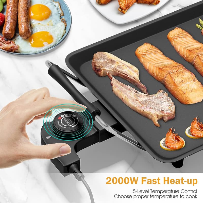 Large Electric Griddle with Adjustable Temperature for BBQ and Pancakes