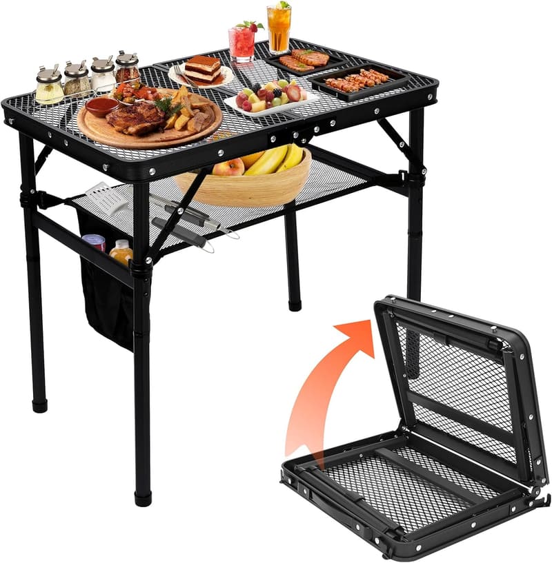 Portable Folding Grill Table – Adjustable Height, Lightweight, 黑色的