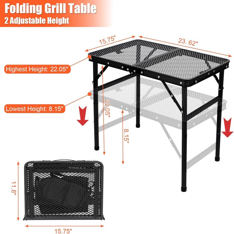 Portable Folding Grill Table – Adjustable Height, Lightweight, 黑色的