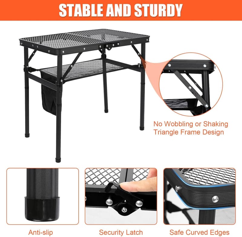 Portable Folding Grill Table – Adjustable Height, Lightweight, 黑色的
