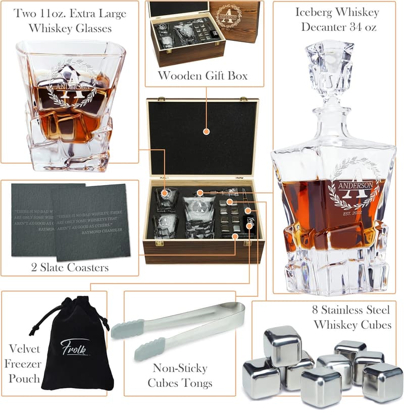 Personalized Whiskey Decanter Set - Customized Gift for Dad
