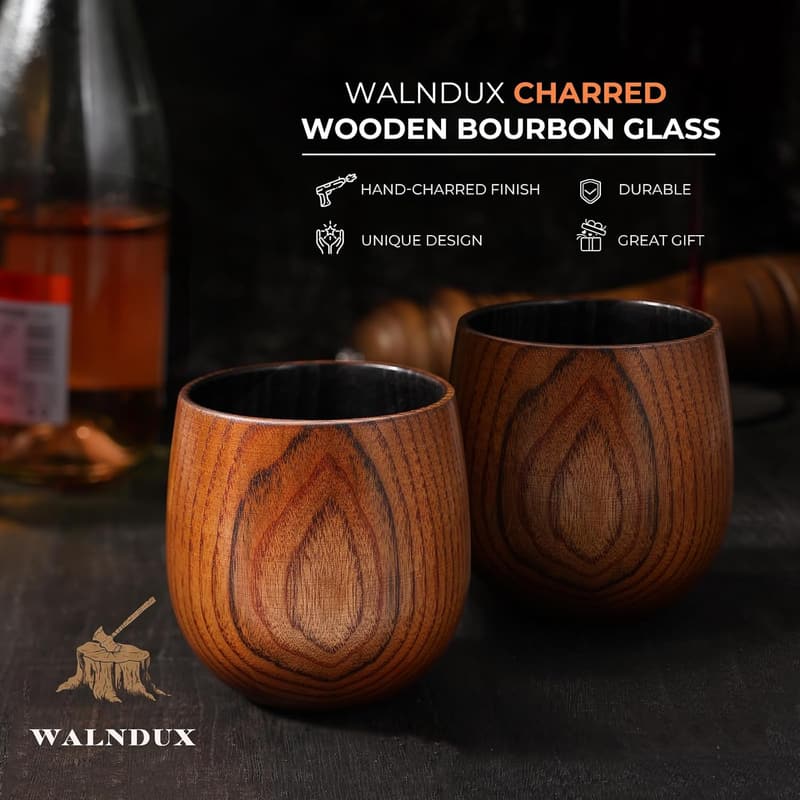 Bourbon Glass Set - Charred Whiskey Gifts for Men