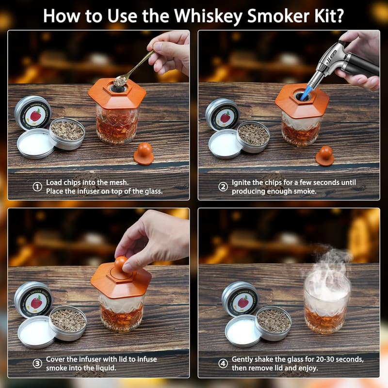 Whiskey Smoker Kit for Men - Cocktail Infuser Gift Set