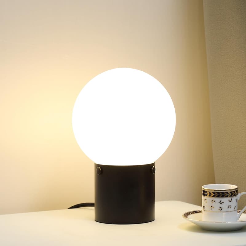 Mid Century Modern Nightstand Lamp with Frosted Glass Shade