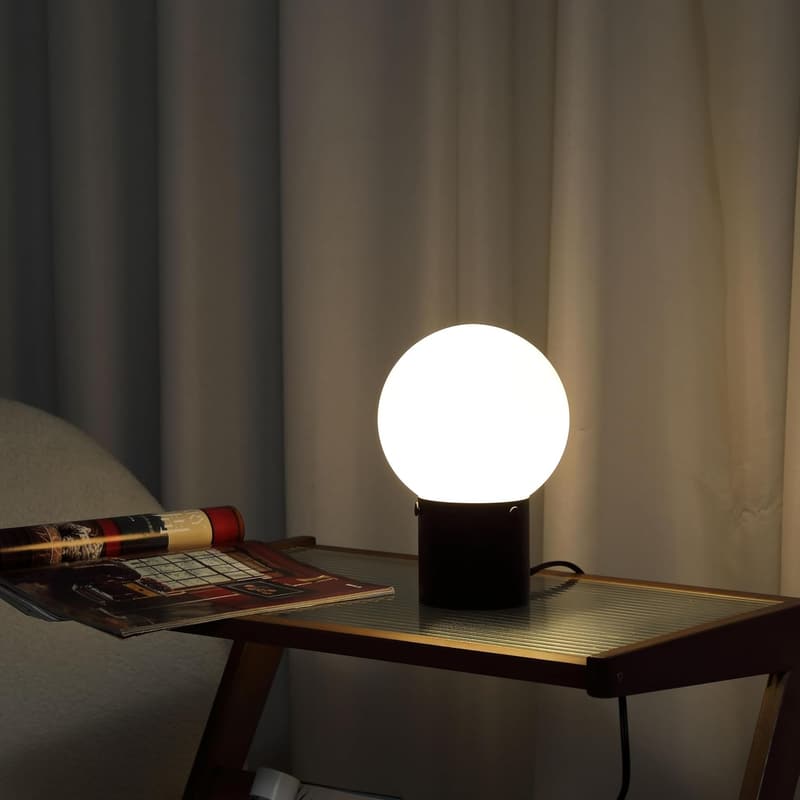 Mid Century Modern Nightstand Lamp with Frosted Glass Shade