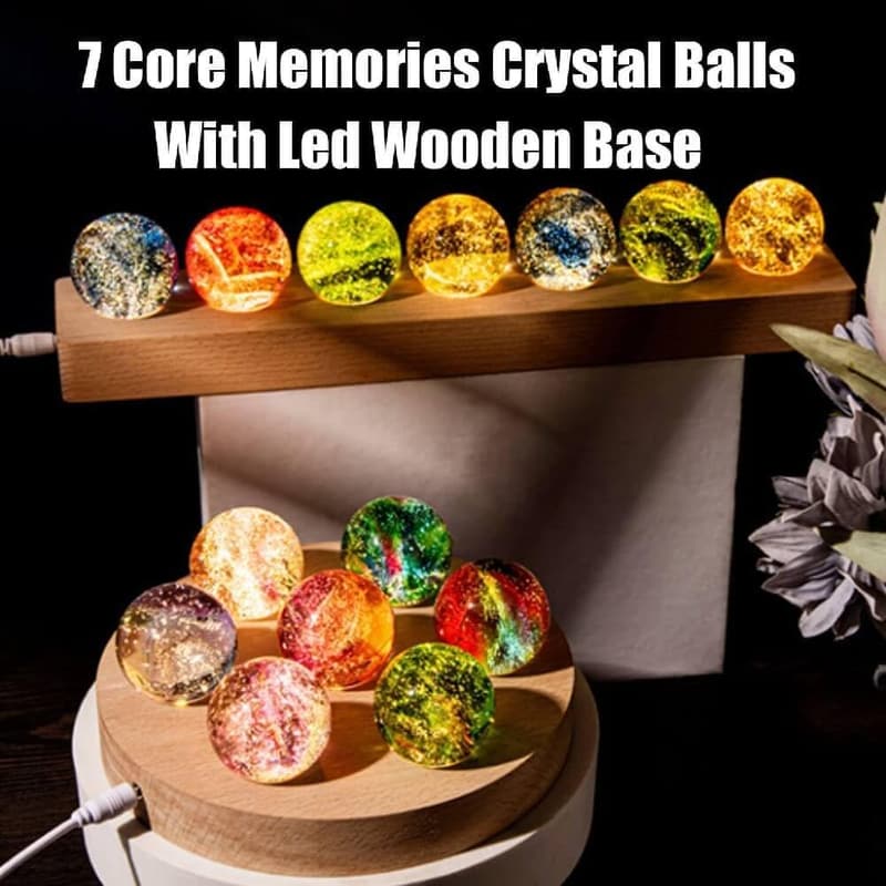 3D Galaxy Night Light with Crystal Balls and Wooden Base