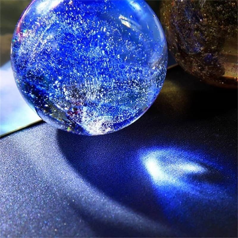 3D Galaxy Night Light with Crystal Balls and Wooden Base