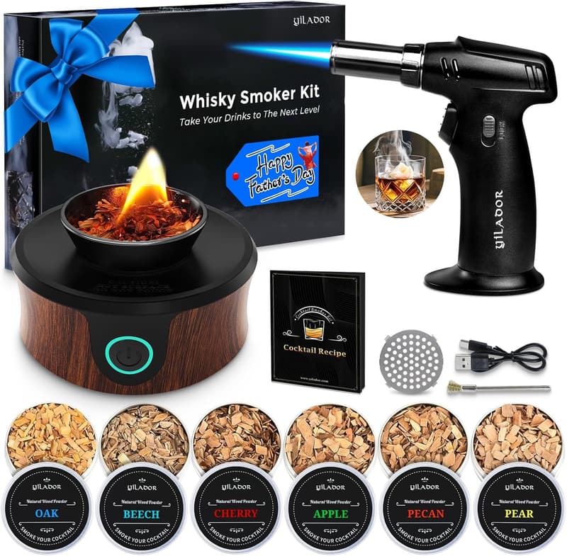 Father's Day Electric Whiskey Smoker Kit with Torch & Wood Chips