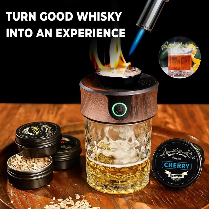 Father's Day Electric Whiskey Smoker Kit with Torch & Wood Chips