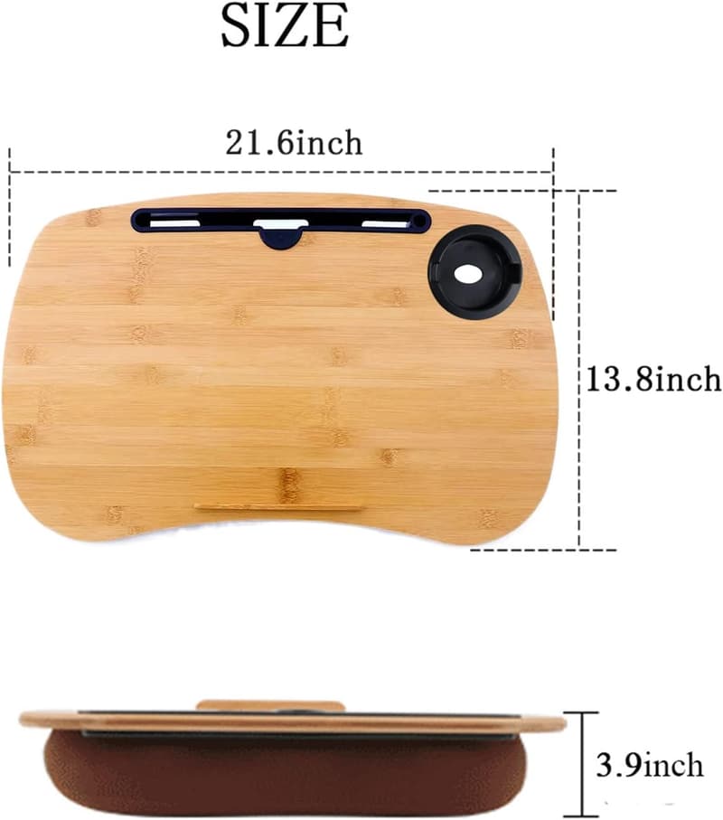 Portable Lap Desk with Cushion, Bamboo Platform & Cup Holder