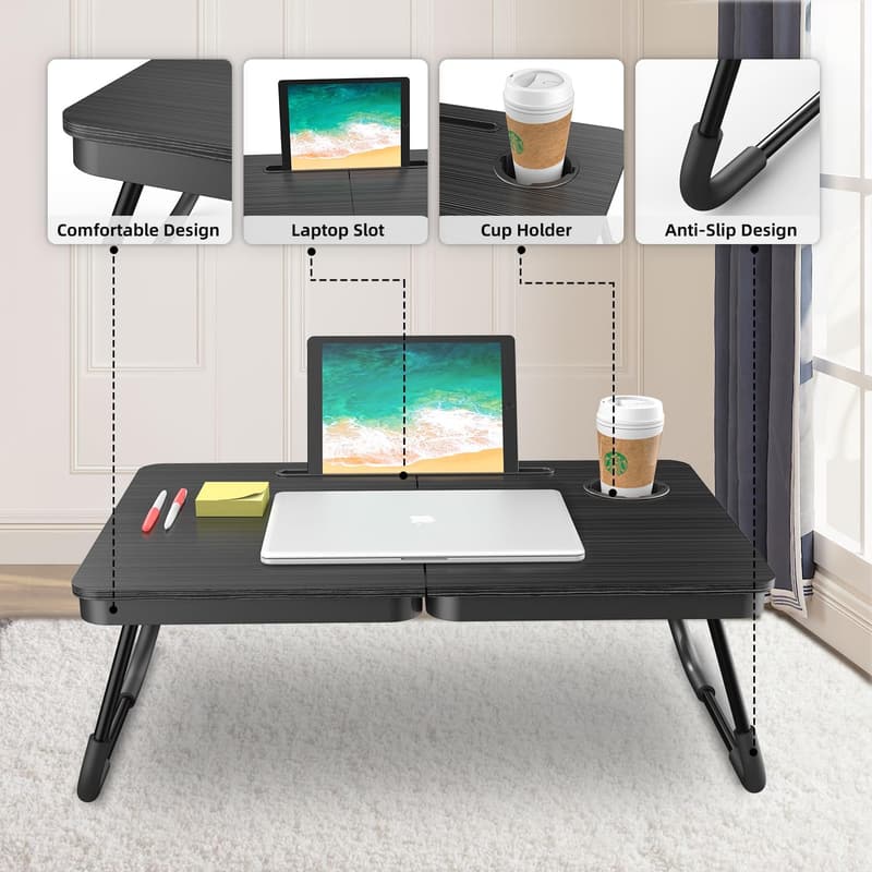 Adjustable Portable Laptop Desk for Bed & Couch with Cup Holder