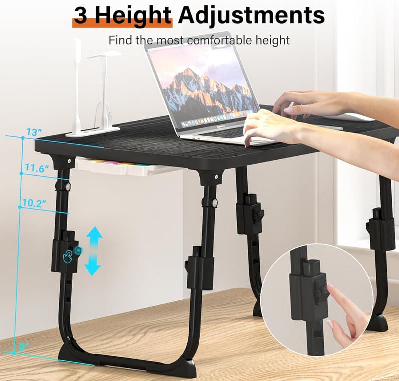 Adjustable Laptop Desk with USB & Storage – Portable Bed Tray, Black