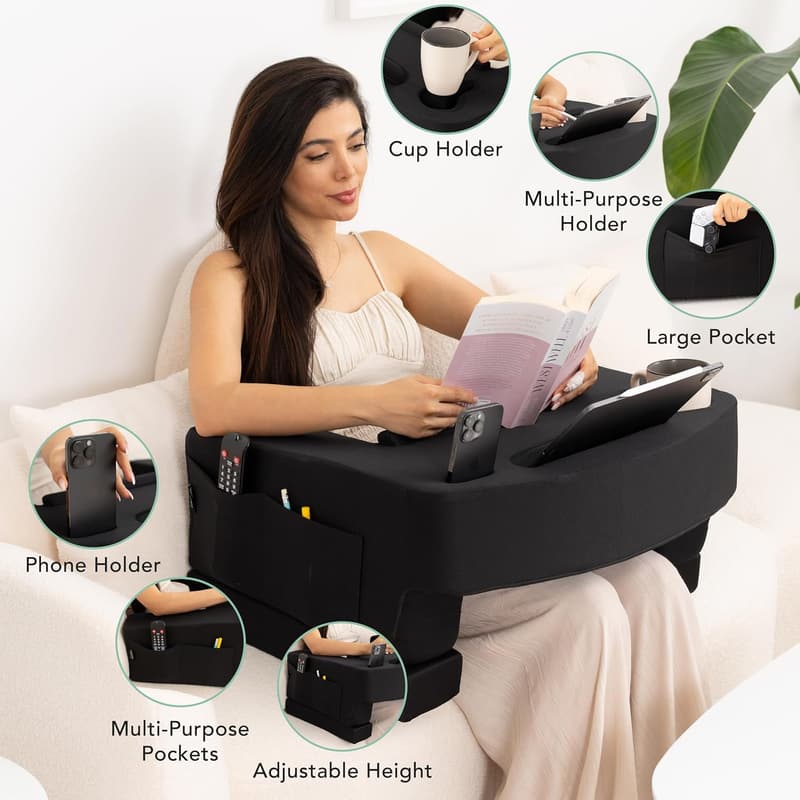 Adjustable Extra Large Reading Pillow & Lap Desk with Pockets