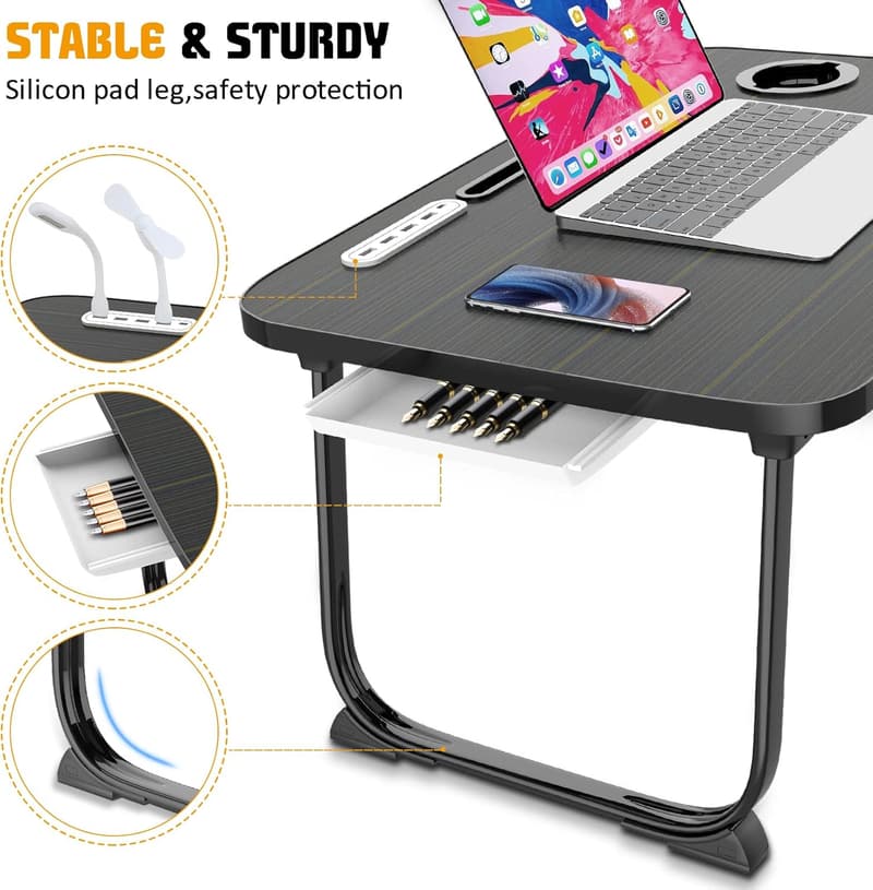 Portable Foldable Laptop Bed Desk with USB Charge Port