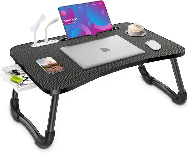 Portable Foldable Laptop Desk with USB Ports and Storage