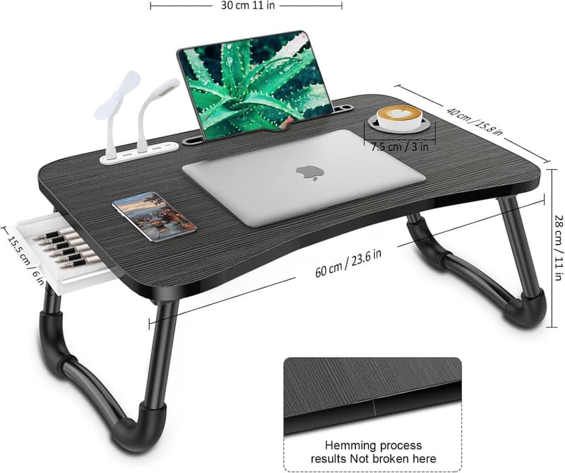 Portable Foldable Laptop Desk with USB Ports and Storage