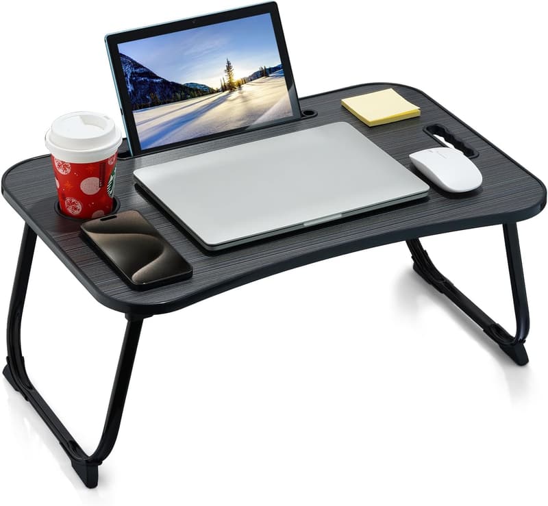 Portable Folding Laptop Bed Desk with Cup Holder & Tablet Slot