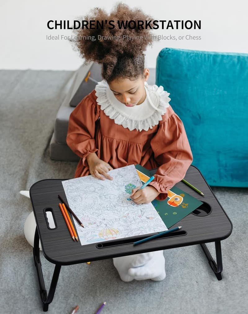 Portable Folding Laptop Bed Desk with Cup Holder & Tablet Slot