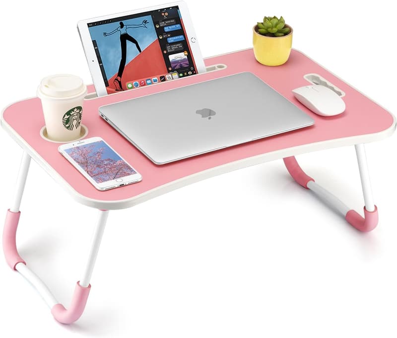 Portable Pink Lap Desk with Cup Holder & Tablet Slot