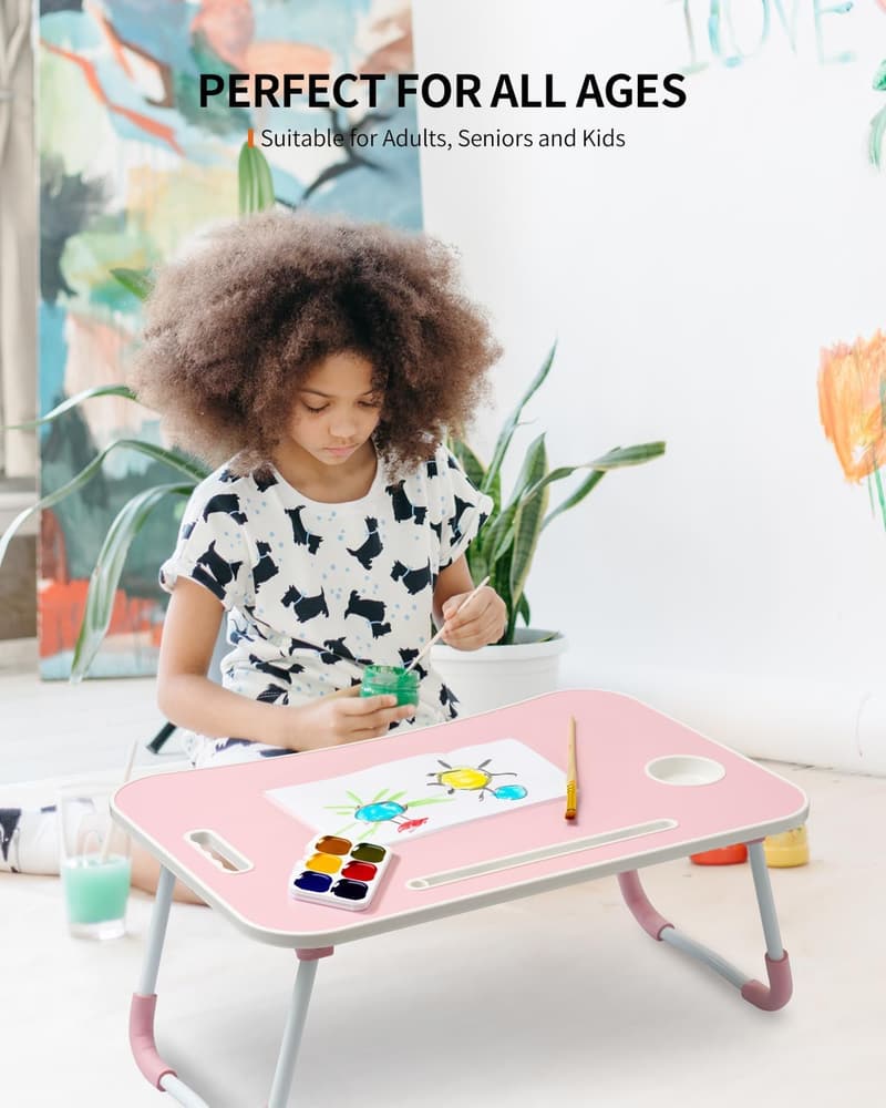 Portable Pink Lap Desk with Cup Holder & Tablet Slot