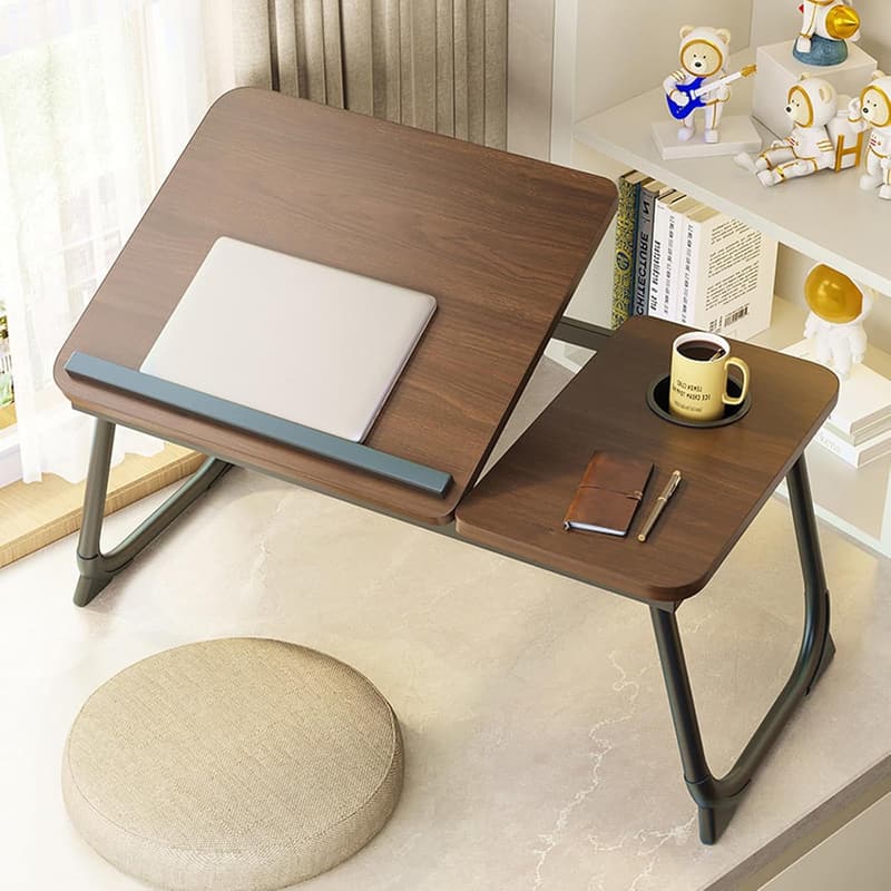 Adjustable Laptop Desk Tray for Bed with Cup Holder (Brown)