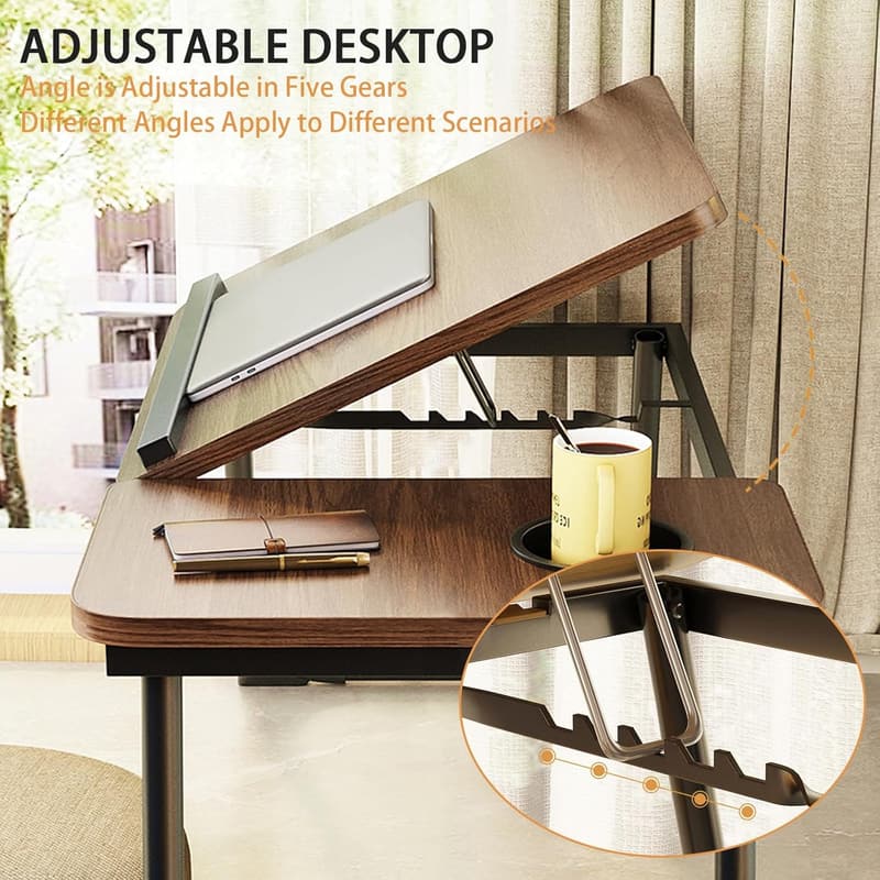 Adjustable Laptop Desk Tray for Bed with Cup Holder (Brown)
