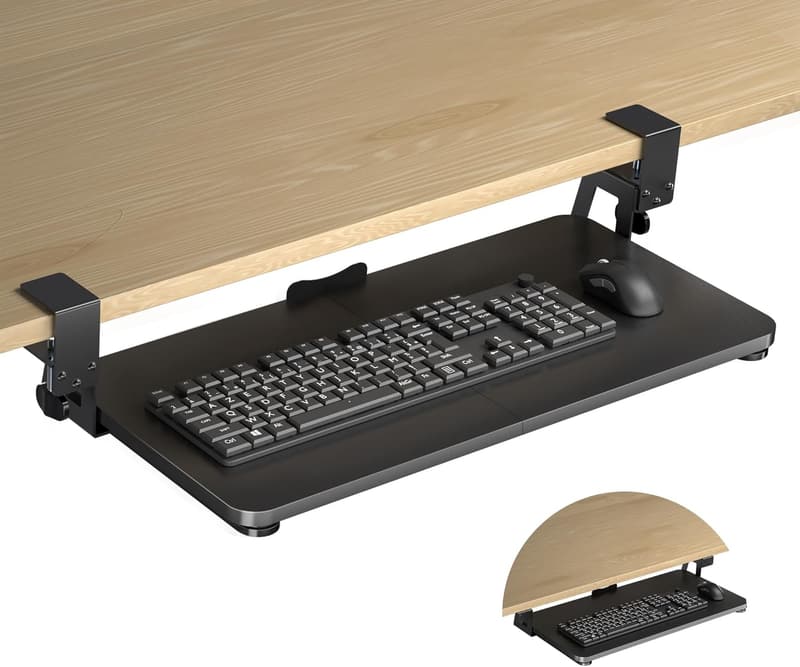 Large Under-Desk Keyboard Tray with C-Clamp, Black
